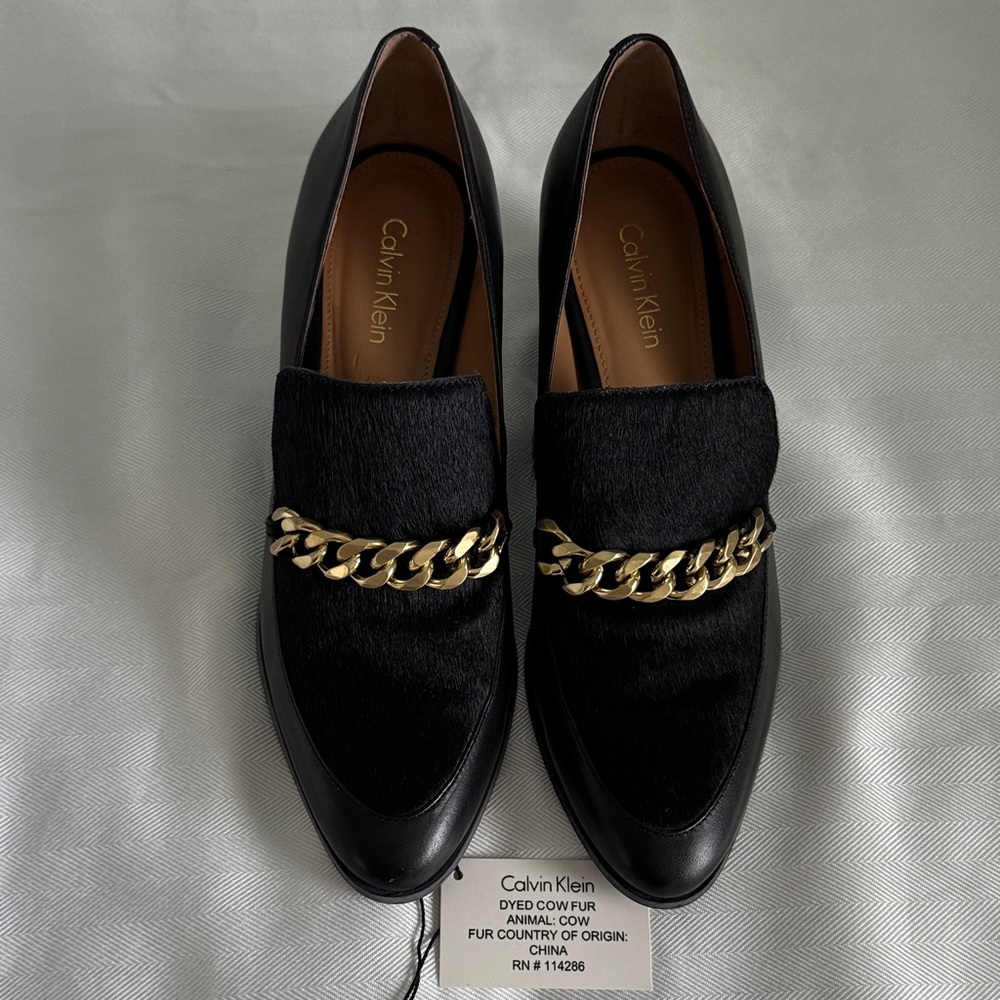 Calvin Klein Black heels with Gold Chain Accent